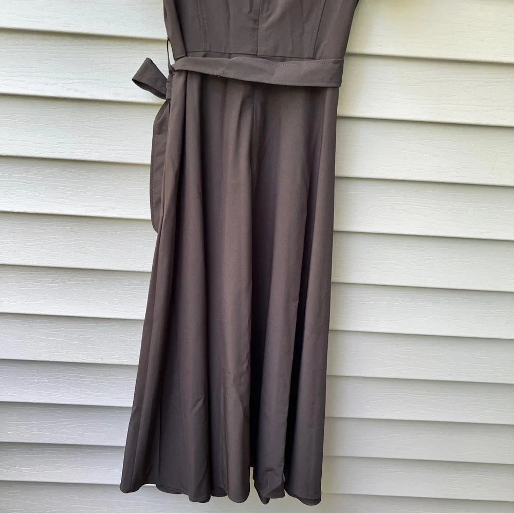 Calvin Klein Tulip Sleeve Fit & Flare Midi Dress Black Women’s 4 Belted Waist - Picture 9 of 16